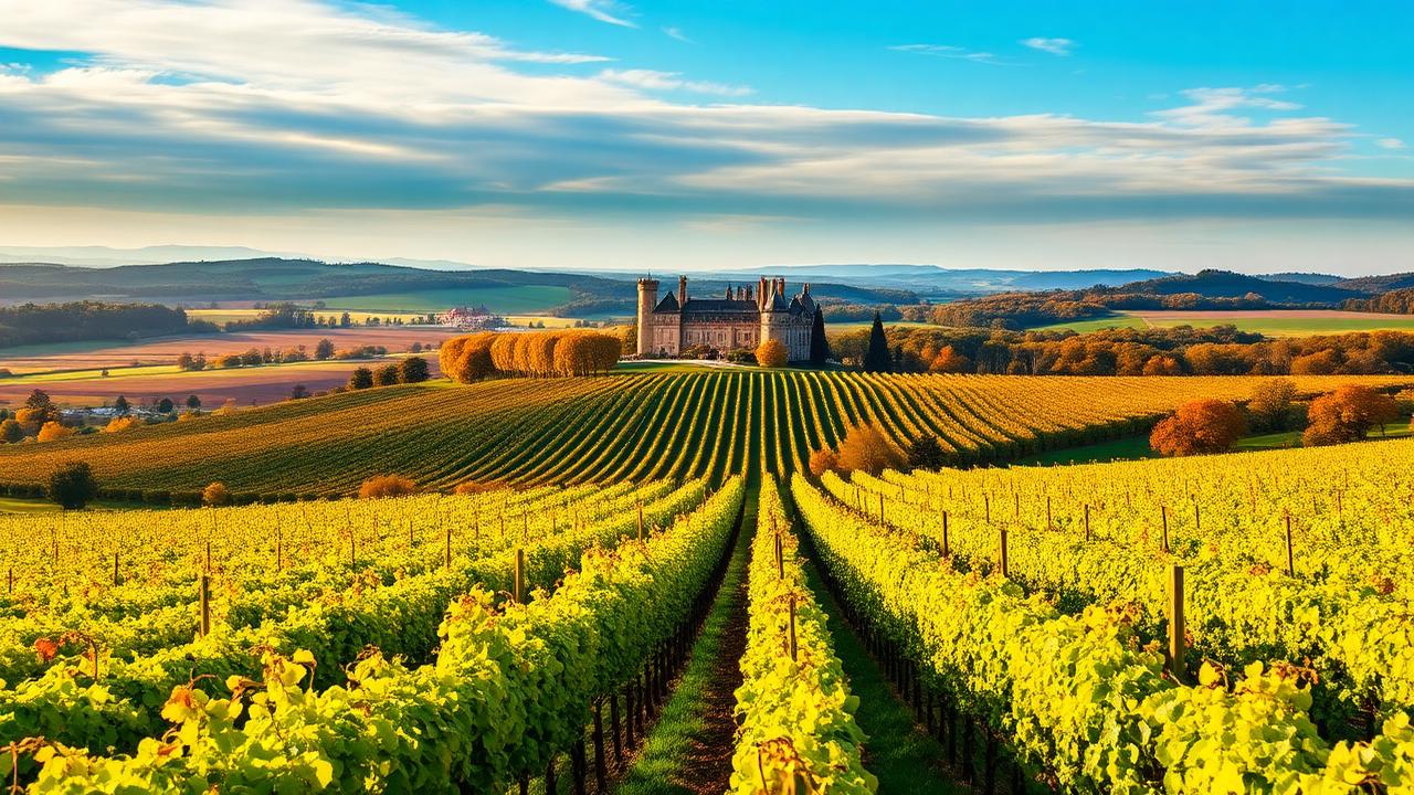 Vignobles bordelais avec château en Nouvelle-Aquitaine