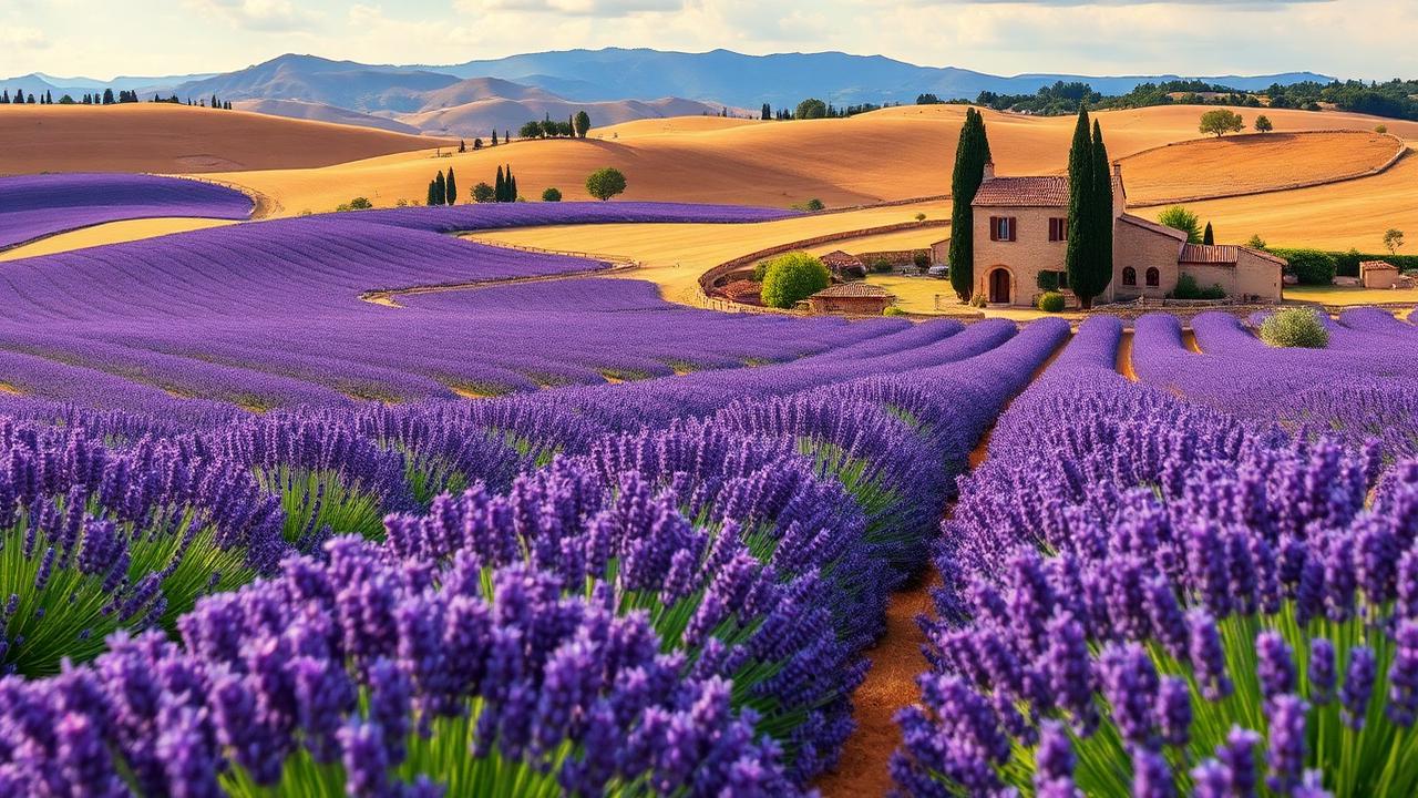Champs de lavande en Provence avec mas provençal