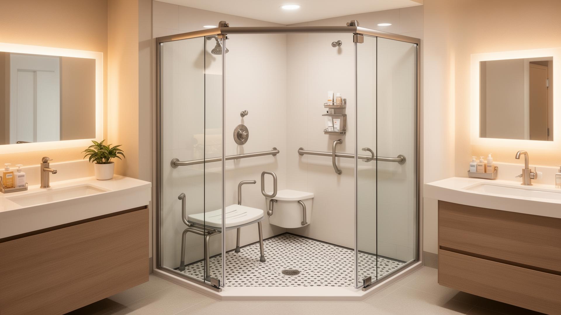 Douche senior avec porte battante