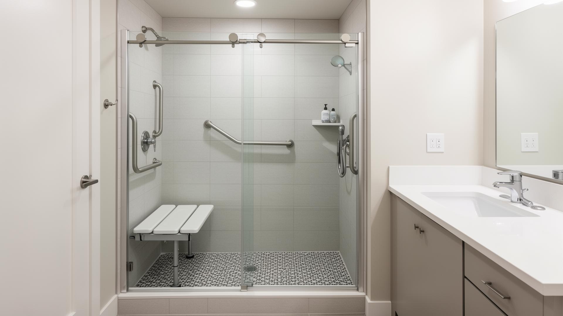 Douche senior avec porte coulissante
