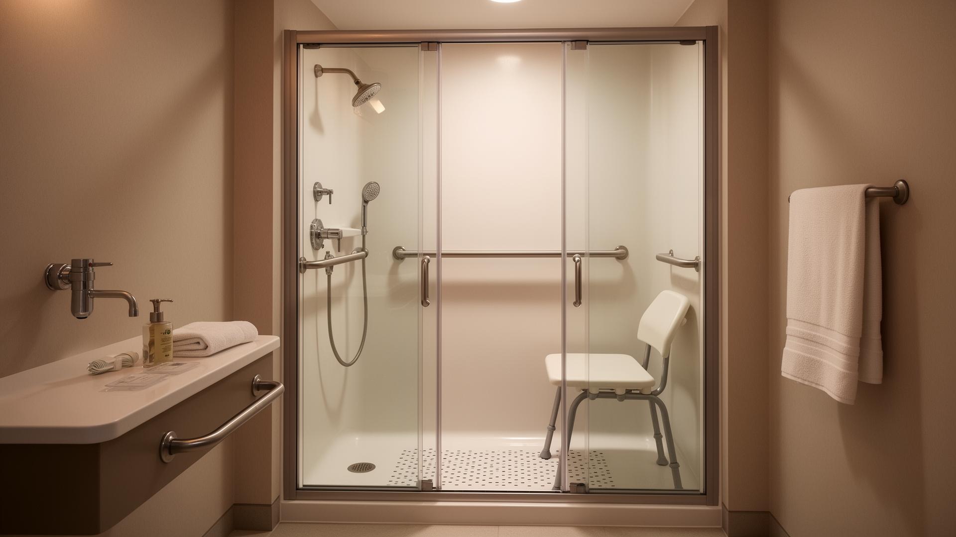 Douche senior avec porte pliante
